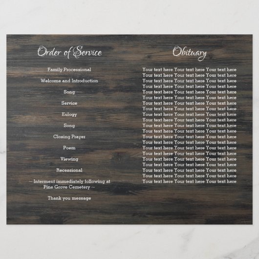 Memorial Service Patriotic Beerdigung Programm (Rückseite)