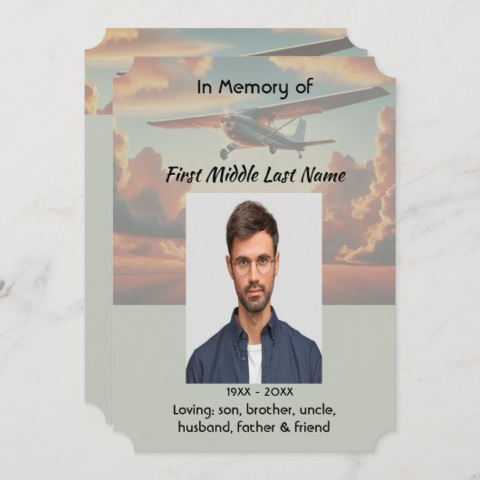 Memorial Service Pilot Airplane Flying Sunset Einladung (Vorne/Hinten)