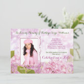 Memorial Service Pink Hydrangea Fügen Sie Ihr Foto Einladung (Stehend Vorderseite)