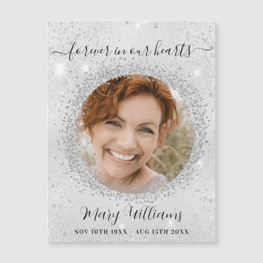 Memorial silberne Glitzern Foto Liebe Magnet (Vorderseite)