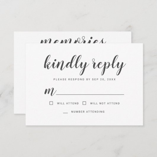 Memorial Simple Cursive Erinnerungen Bitte beantwo RSVP Karte (Vorne/Hinten)