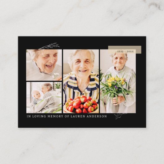 Memorial Simple Modern 7 Foto Grid Vielen Dank Visitenkarte (Vorderseite)