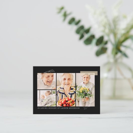 Memorial Simple Modern 7 Foto Grid Vielen Dank Visitenkarte (Stehend Vorderseite)