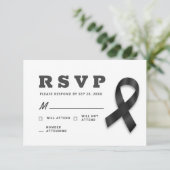 Memorial Simple Modern Erinnerungen Black Ribbon RSVP Karte (Stehend Vorderseite)
