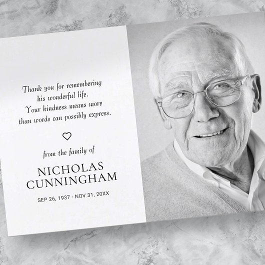 Memorial Simple Modern Foto Dankeskarte