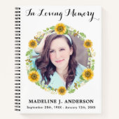 Memorial Sonnenblumen Foto Beerdigung Gästebuch Notizblock (Vorderseite)