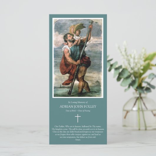 Memorial St Christopher Beerdigung Dankeschön Kart (Stehend Vorderseite)