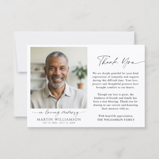 Memorial Thank You 2 Photo In Loving Memory Script Dankeskarte (Vorderseite)