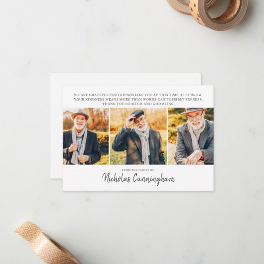 Memorial Three Custom Foto and Message Danke Mitteilungskarte (Vorderseite/Rückseite Beispiel)