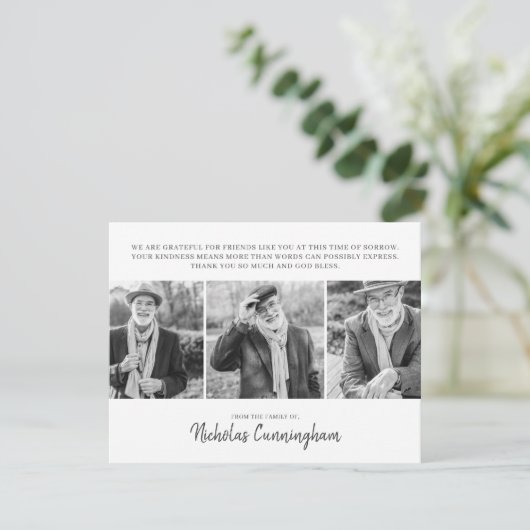 Memorial Three Custom Foto and Message Dankeskarte (Stehend Vorderseite)