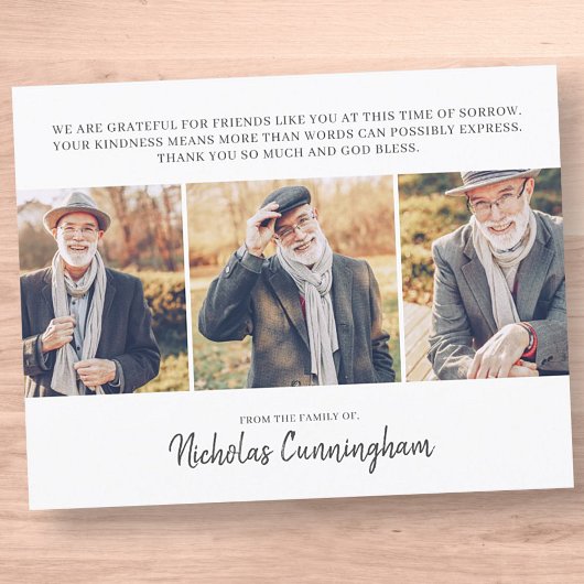 Memorial Three Custom Foto and Message Dankeskarte