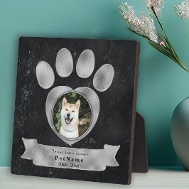 Memorial Tribute Imitate Black Marble Silver Paw Fotoplatte