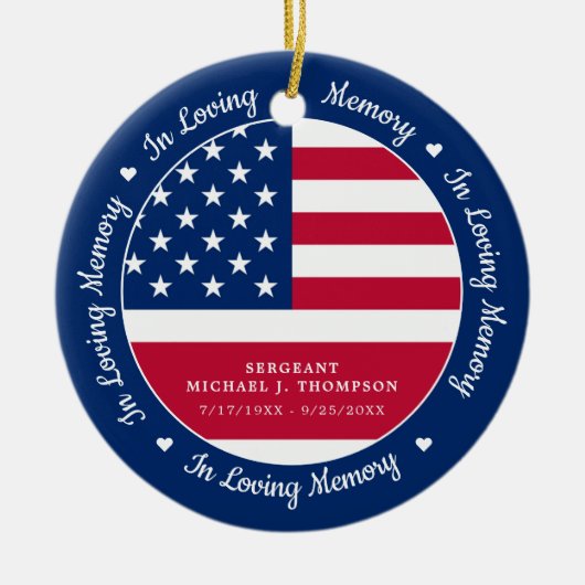 Memorial Veteran Foto USA Flag Keramik Ornament (Vorne)