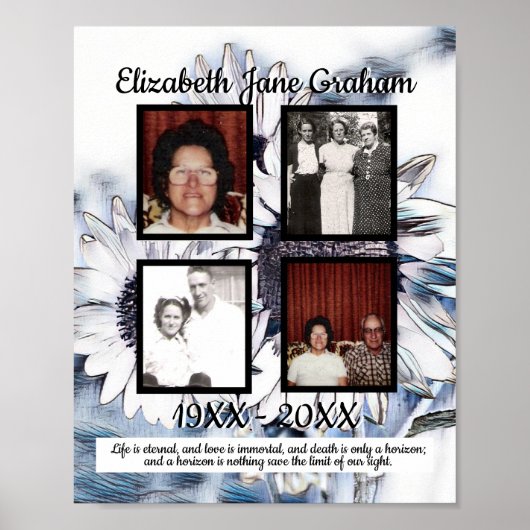 Memorial Vier Foto Blue White Digital Sonnenblumen Poster (Vorne)