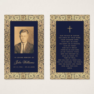 Memorial Vintag Navy Blue Gold Rose Gebetskarte