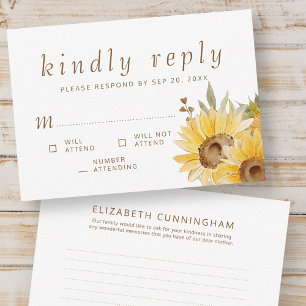 Memorial Watercolor Sonnenblumen Bitte beantworten RSVP Karte