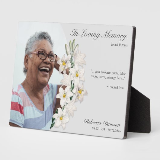 Memorial White Lioral Keepake Custom Foto P Fotoplatte (Seite)