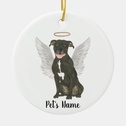 Memorial zum Beileid von Black Pitbull Staffy Keramik Ornament (Vorne)