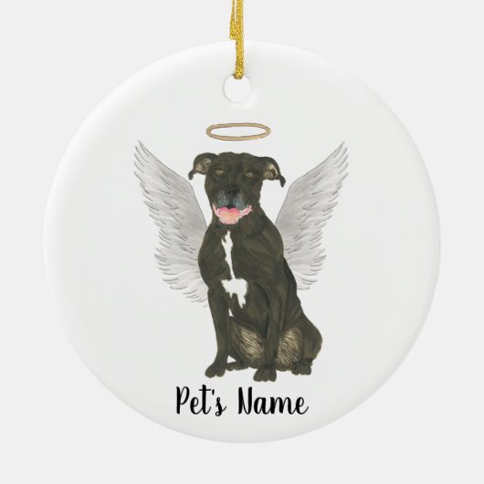 Memorial zum Beileid von Black Pitbull Staffy Keramik Ornament (Hinten)