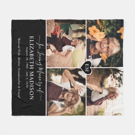 Memorial zum Love Memory Monogram Heart Foto Fleecedecke (Vorderseite (Horizontal))