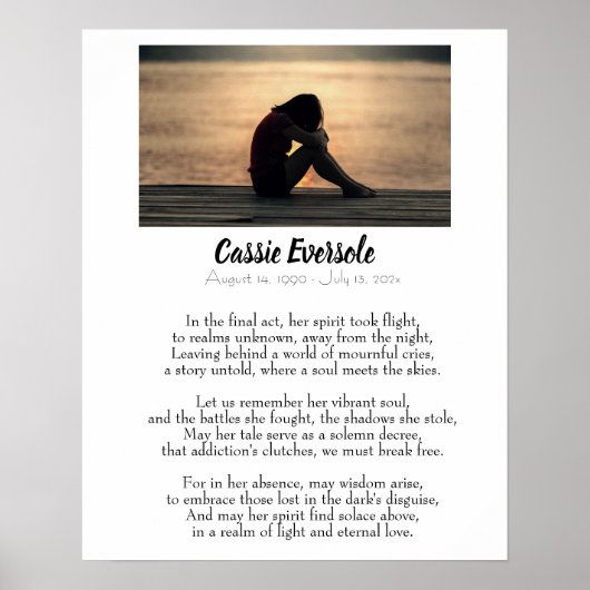 Memorial zum Thema Addiction mit Foto Poster (Vorne)