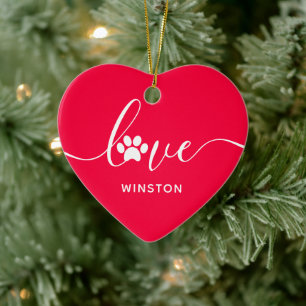 Memorial zum Thema rote Paw Print Keramik Ornament