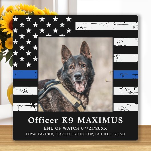 Memorial zum Thema "Thin Blue Line Officer K9 Poli Fotoplatte