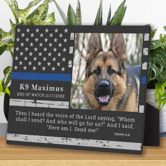 Memorial zum Thema "Thin Blue Line Officer K9 Poli Fotoplatte