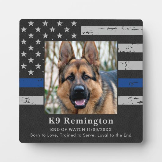 Memorial zum Thema "Thin Blue Line Officer K9 Poli Fotoplatte (Vorderseite)