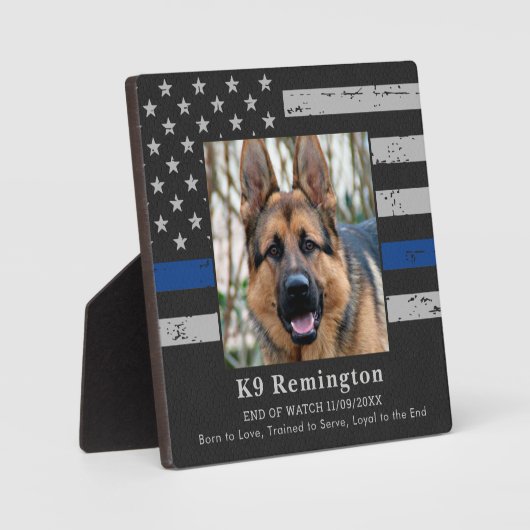 Memorial zum Thema "Thin Blue Line Officer K9 Poli Fotoplatte (Vorderseite)