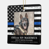 Memorial zum Thema "Thin Blue Line Officer K9 Poli Keramikornament (Links)
