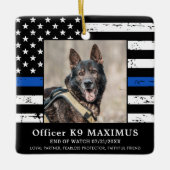 Memorial zum Thema "Thin Blue Line Officer K9 Poli Keramikornament (Vorderseite)