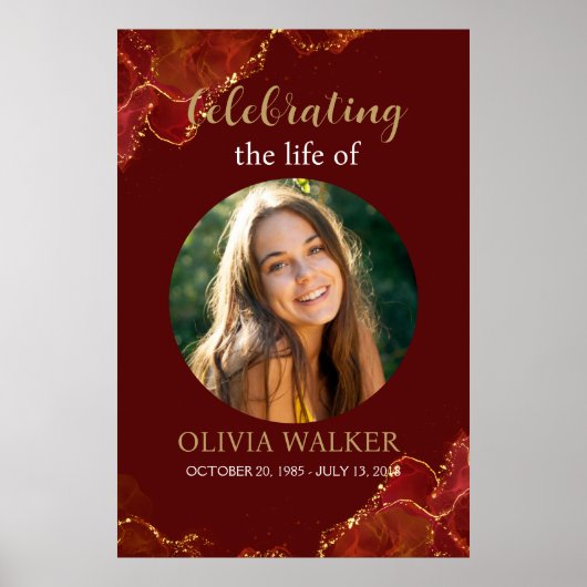 Memorial zur Beerdigung von Burgund & Gold Foto Poster (Vorne)