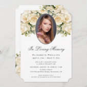 Memorial zur Erinnerung an die Ivory-Rose in Love Einladung (Vorne/Hinten)