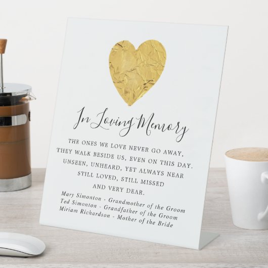 Memorial zur Hochzeitsszenierung von Gold Foil Hea Sockelschild (In Situ)
