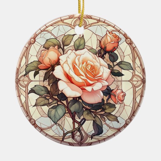 Memorial zur Rose Peach Keramik Ornament (Vorne)