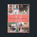Memories Coral Monogram 10 Photo Collage Fleecedecke<br><div class="desc">This designer photo blanket in trendy coral pink is easy to personalize with your monogram, optional name and a 10 photo collage of your treasured pictures. Perfect for your best social media or family pics, the ten square photo templates are easy to swap out with your pictures, five at the...</div>