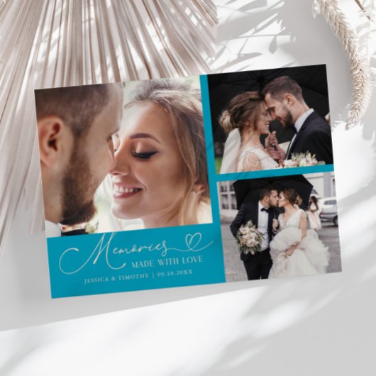 Memories Made With Love Wedding Aqua Multi Photo Dankeskarte