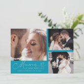 Memories Made With Love Wedding Aqua Multi Photo Dankeskarte (Stehend Vorderseite)