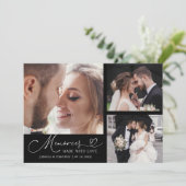 Memories Made With Love Wedding Black Multi Photo Dankeskarte (Stehend Vorderseite)