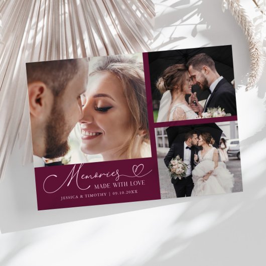 Memories Made With Love Wedding Cranberry Photo Dankeskarte