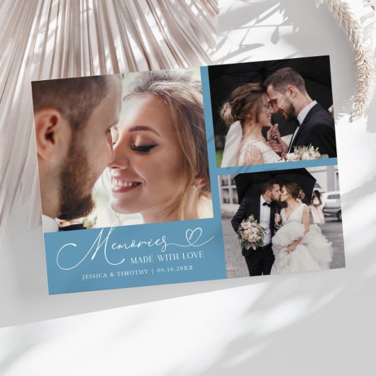 Memories Made With Love Wedding Denim Blue Photo Dankeskarte