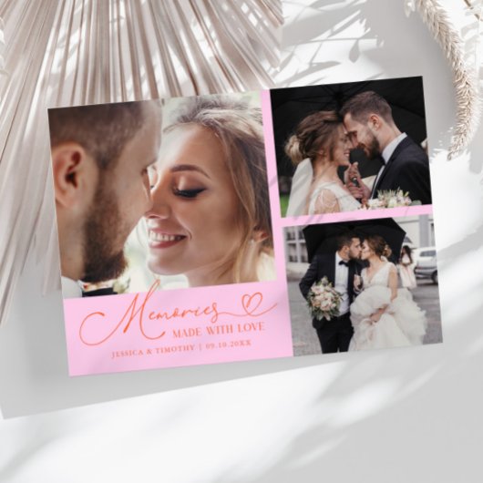 Memories Made With Love Wedding Orange Pink Photo Dankeskarte