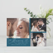 Memories Made With Love Wedding Teal Multi Photo Dankeskarte (Stehend Vorderseite)
