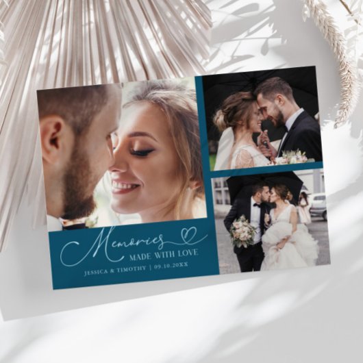 Memories Made With Love Wedding Teal Multi Photo Dankeskarte