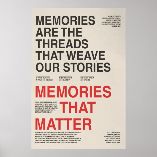 Memories Typography Poster Sentimental Wall Art (Vorne)