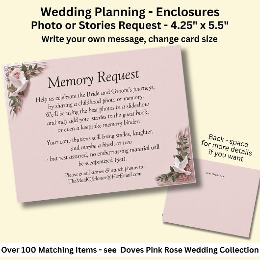 Memory Request Enclosure - Pink Roses & Doves