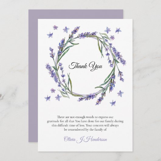 Memory Rustic Lavender Beileid Vielen Dank Einladung (Vorne/Hinten)