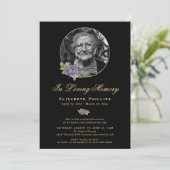 Memoryservice für Lila Schwarzes Foto Einladung (Stehend Vorderseite)