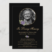 Memoryservice für Lila Schwarzes Foto Einladung (Vorne/Hinten)
